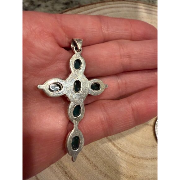 Artisan Sterling Silver Green Onyx Cross Pendant Southwestern Whimsigoth grunge - Picture 3 of 7